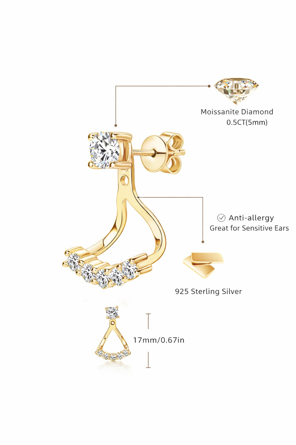 Moissanite Jacket Earring