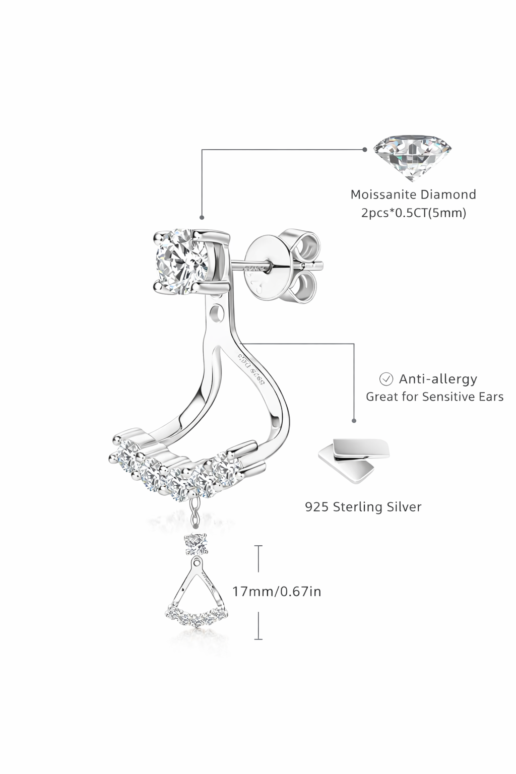 Moissanite Jacket Earring