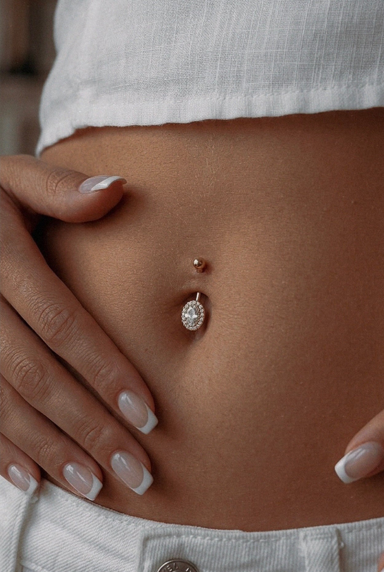 18k Gold CZ Belly Piercing