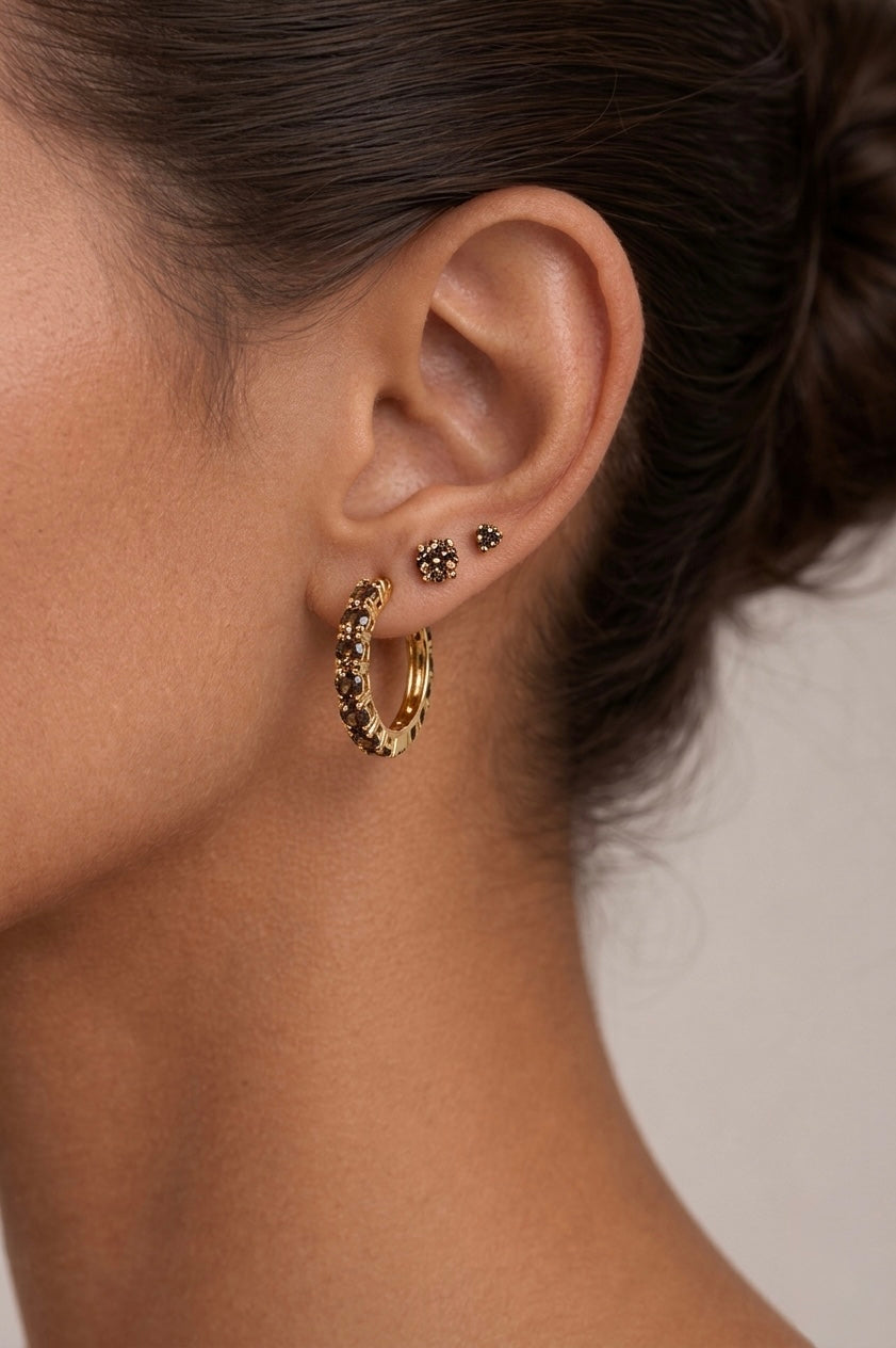 18k Gold Brown Diamond Hoop